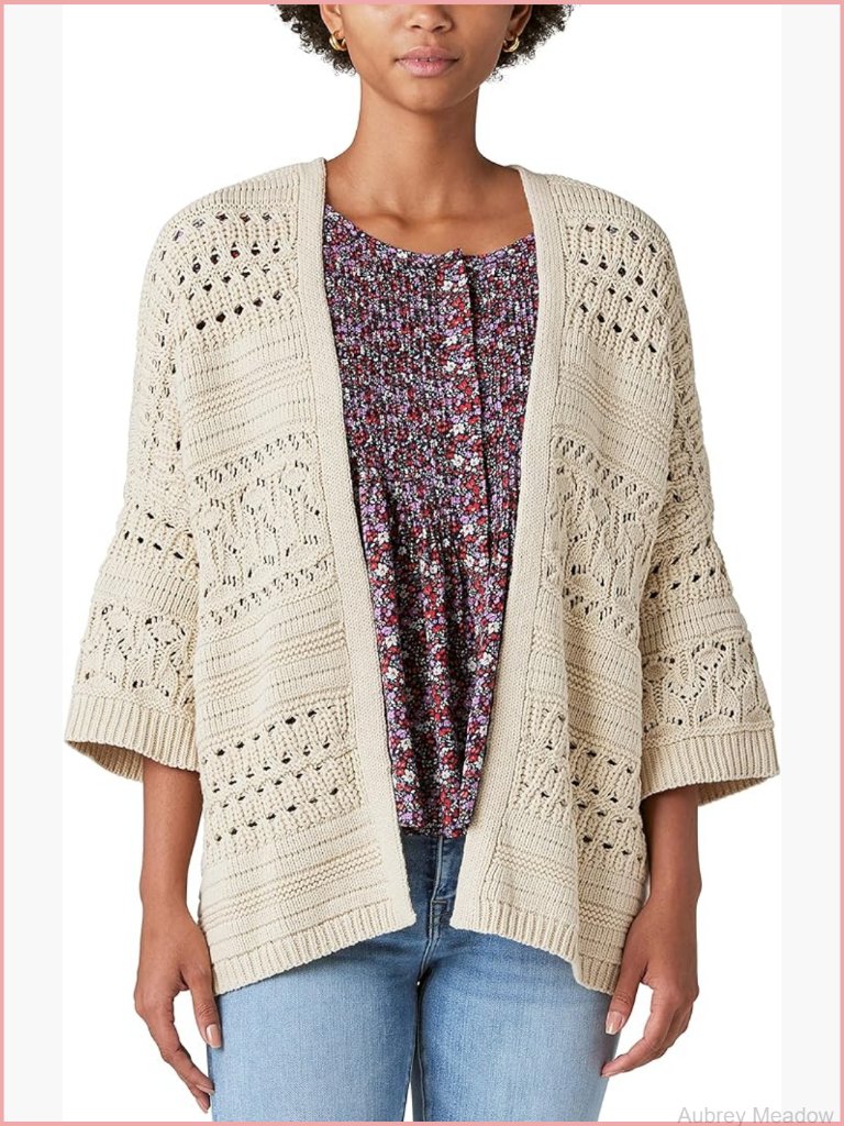 Crochet Cardigan Sweater Long Sleeve Open Front Loose Fit